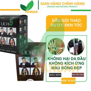 Dầu gội thảo dược đen tóc LICH5, không gây kích ứng, không gây hại da đầu, đen tóc sau 5 phút, hộp 10 gói, PANDAR giá sỉ