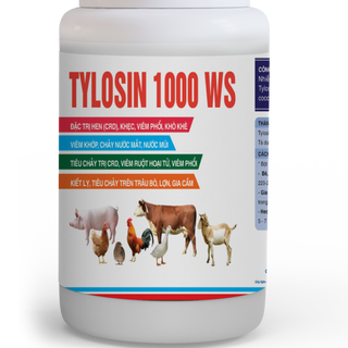 TYLOSIN 1000 WS 1KG- (Tylosin tartrate 99%)- ĐẶC TRỊ HEN (CRD), KHẸC, VIÊM PHỔI, KHÒ KHÈ, VIÊM KHỚP, CHẢY NƯỚC MẮT, NƯỚC MŨI, TIÊU CHẢY TRỊ CRD, VIÊM RUỘT HOẠI TỬ, VIÊM PHỔI, KIẾT LỴ, TIÊU CHẢY TRÊN TRÂU BÒ, HEO, GIA CẦM. giá sỉ