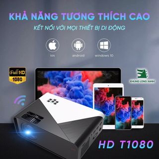 Máy chiếu Mini KhủngLongXanh_T1080 hỗ trợ HD+, kết nối với đthoai, laptop có dây và không dây,...