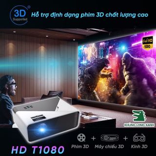 Máy chiếu Mini KhủngLongXanh_T1080 hỗ trợ HD+, kết nối với đthoai, laptop có dây và không dây,...