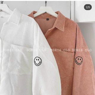 Áo khoác nhung sơ mi thêu mặt cười form chà bá