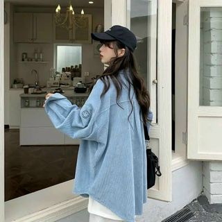 Áo khoác nhung sơ mi thêu mặt cười form chà bá