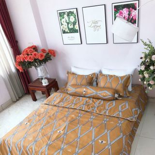 Bộ Chăn Ga Gối Lụa Thái 5 món Trần Bông