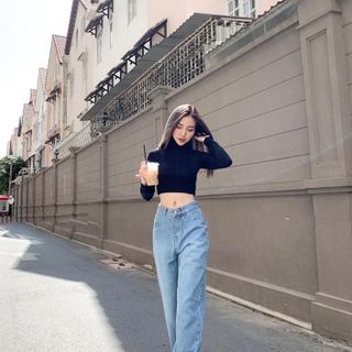 Quần Jeans Nữ Ống Rộng dáng suông lưng cao Siêu Hot Trend 2021 [Ảnh thật]