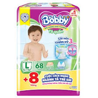 Tã quần Bobby size L 68 gói 68 miếng + KM 8 miếng ( cho bé 9 - 13kg ) Thùng 4 gói