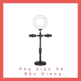 Đèn livestream 3in1 để bàn kẹp 2 điện thoại để bàn Hỗ Trợ Chụp Ảnh Make Up Trang Điểm 3 Chế Độ Sáng-2 kẹp