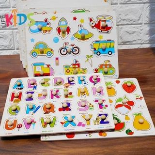 Bảng Núm Gỗ - Đồ Chơi Ghép Hình Gỗ - Size Lớn 22 x 30 cm, Nhiều Chủ Đề Giúp Bé Khám Phá Phát Triển Toàn Diện