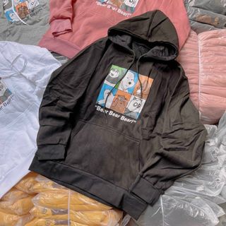 Áo Hoodie logo in nổi gấu form dưới 70kg thun nỉ ngoại mềm mịn