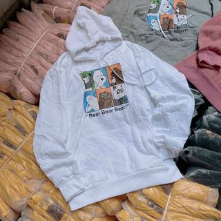 Áo Hoodie logo in nổi gấu form dưới 70kg thun nỉ ngoại mềm mịn
