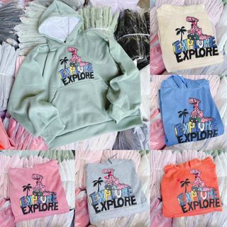 Áo hoodie chống nắng tránh mưa chất thun nỉ ngoại hình logo in EXPLORE form dưới 70kg tay phồng cánh dơi