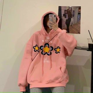 Áo Hoodie logo in nổi bông hoa form dưới 70kg thun nỉ ngoại mềm mịn