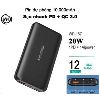 Sạc dự phòng WP 187 chính hãng đủ 10000mah sạc nhanh PD20w