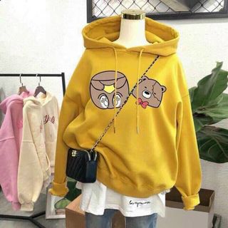 Áo hoodie chống nắng tránh mưa chất thun nỉ ngoại hình logo in hoạt hình form dưới 70kg tay phồng cánh dơi