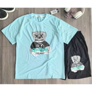 Đồ bộ mặc nhà in gấu chất thu cotton co giãn thoáng mát