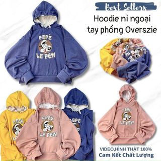 Áo hoodie chống nắng tránh mưa chất thun nỉ ngoại hình logo in pepe le pew form dưới 70kg tay phồng cánh dơi