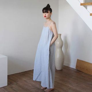 đầm maxi yếm 2 dây dáng suông, cột nơ sau, chất vải mát mẻ, sexy, đi chơi đi tiệc - minhi