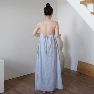 đầm maxi yếm 2 dây dáng suông, cột nơ sau, chất vải mát mẻ, sexy, đi chơi đi tiệc - minhi