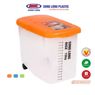 thùng đựng gạo 15kg song long có bánh xe