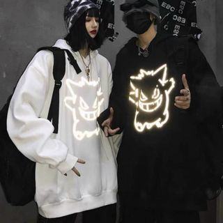 Áo hoodie in phản quang màu bạc thun nỉ ngoại decal in xịn form dưới 70kg