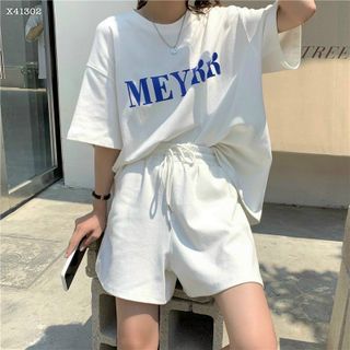 Đồ bộ mặc nhà in chữ MEYRR thun cotton thoáng mát form dưới 70kg