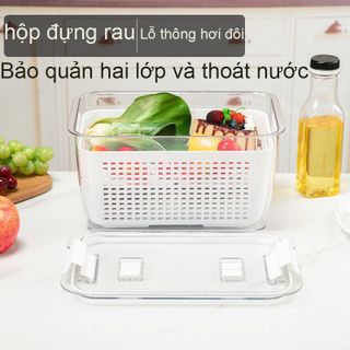 Combo 2 Hộp Nhựa Đựng Thực Phẩm Tủ Lạnh 2 Lớp Có Lỗ Thoát Nước Khóa Thoát Khí Dễ Dàng Bảo Quản Rau Củ giá sỉ