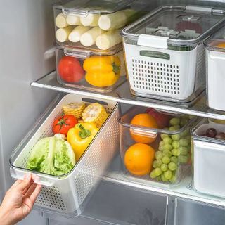 Combo 2 Hộp Nhựa Đựng Thực Phẩm Tủ Lạnh 2 Lớp Có Lỗ Thoát Nước Khóa Thoát Khí Dễ Dàng Bảo Quản Rau Củ