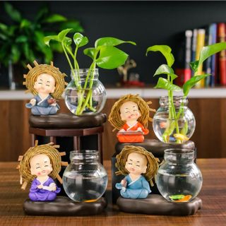 Chú tiểu + Bình thủy sinh - Trang trí phong thủy bàn làm việc, Kệ sách...