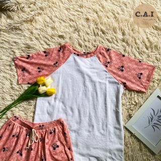 Set Đồ Mặc Nhà Phong Cách Thể Thao Hoạt Tiết Micky Hồng