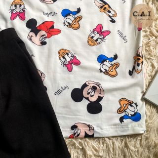 Set Đồ Mặc Nhà Họa Tiết Hoạt Hình Micky Quần Bố Gân