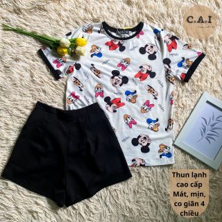 Set Đồ Mặc Nhà Họa Tiết Hoạt Hình Micky Quần Bố Gân giá sỉ