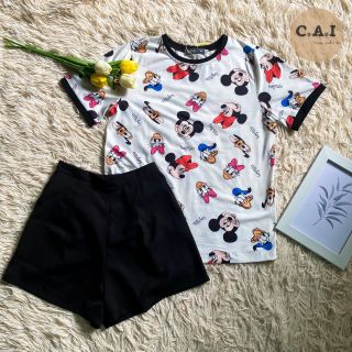 Set Đồ Mặc Nhà Họa Tiết Hoạt Hình Micky Quần Bố Gân