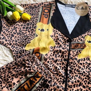 Đồ Bộ Pyjama Cao Cấp Gấu Nền Giả Da Beo