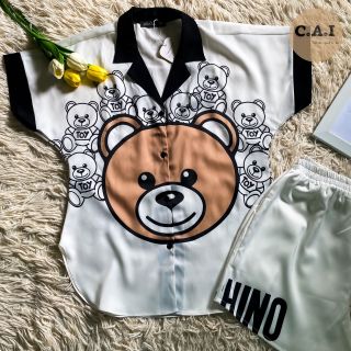 Đồ Bộ Pyjama Cao Cấp Gấu Nền Trắng