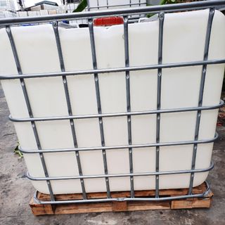 Bồn rỗng IBC 1000 lít khung thép đế gỗ cũ