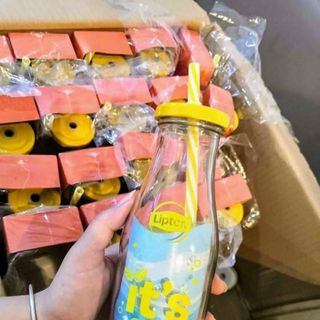 Set 5 Chai thủy tinh Lipton nắp vặn kèm ống hút (HKM Lipton)