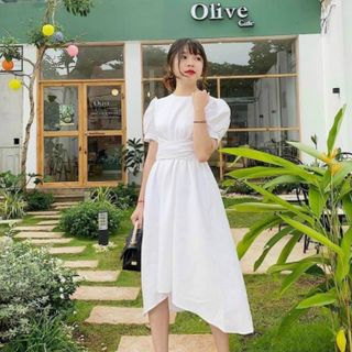 ĐẦM TRẮNG FORM DÀI LỆCH TÀ