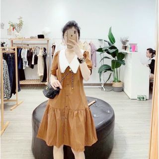 ĐẦM KEM CỔ TRẮNG VIỀN REN