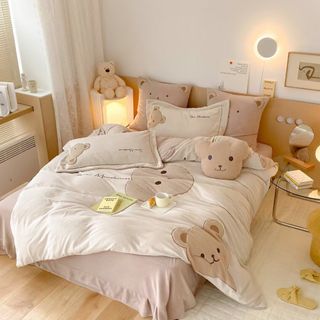 Bộ chăn ga gối nỉ tuyết sữa gấu teddy giá sỉ