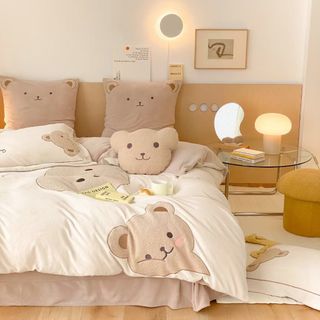 Bộ chăn ga gối nỉ tuyết sữa gấu teddy