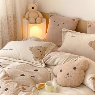 Bộ chăn ga gối nỉ tuyết sữa gấu teddy