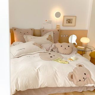 Bộ chăn ga gối nỉ tuyết sữa gấu teddy