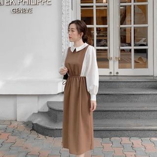 ĐẦM KEM PHỐI TRẮNG TAY DÀI