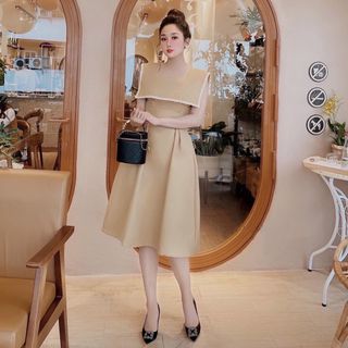 ĐẦM KEM VIỀN REN CỔ
