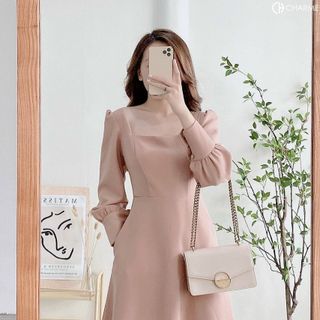 ĐẦM CỔ VUÔNG TAY DÀI 2 MÀU