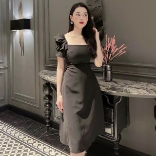 ĐẦM CỔ VUÔNG TAY XẾP LI 2 MÀU