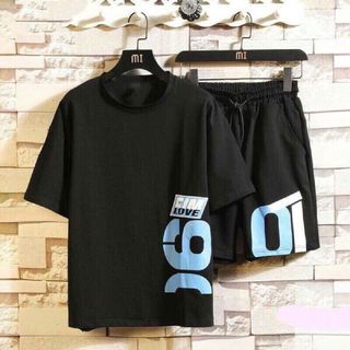 Set Bộ Thể Thao Nam In Chữ Xanh Phong Cách