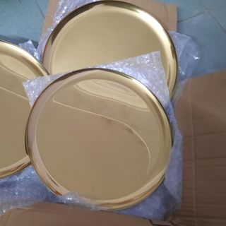 Khay kim loại tròn 28cm mạ vàng dùng decor đựng mỹ phẩm trang sức tiện dụng