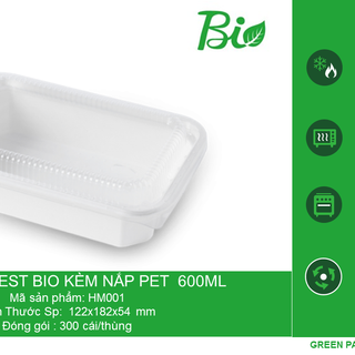 ( Hàng Chính Hãng) Hộp Fest Bio 600ml kèm nắp trong, phân hủy sinh học, an toàn sức khỏe, nhập khẩu Thái Lan