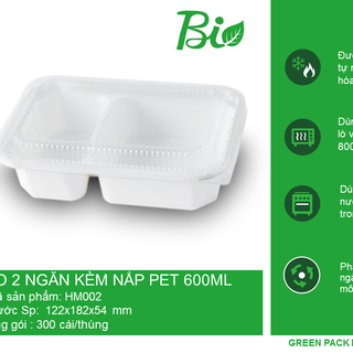 ( Hàng Chính Hãng) Hộp Fest Bio 600ml 2 ngăn kèm nắp trong, phân hủy sinh học, an toàn sức khỏe, nhập khẩu Thái Lan