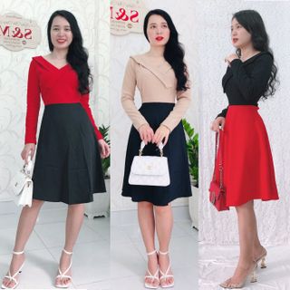 Đầm xòe tay dài thun gân sọc GR170